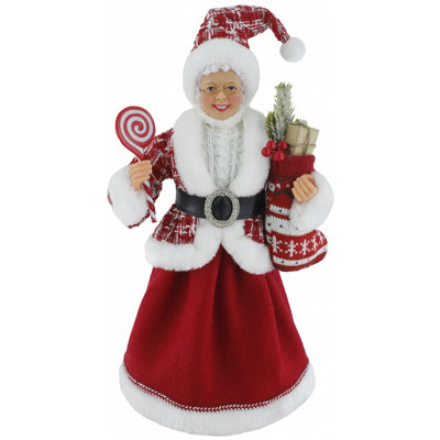 16" Red & White Checkered Tweed Chenille Mrs. Claus