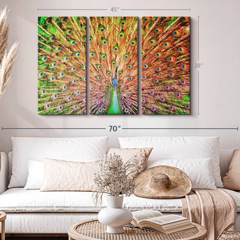 «Grand Green Peacock Wall Art» sur toile, H 28 po x l 45 po x P 1,25 po