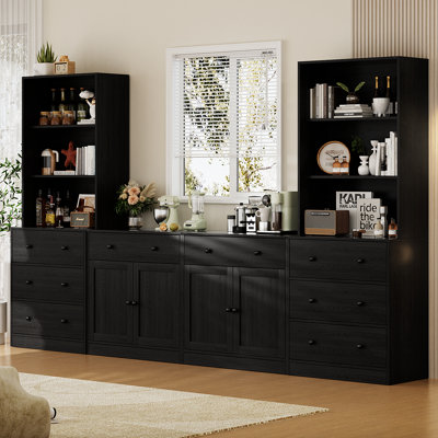 71'' Kitchen Pantry With Bookcases, Farmhouse Wall Unit Tv Stand For Tvs Up To 75"