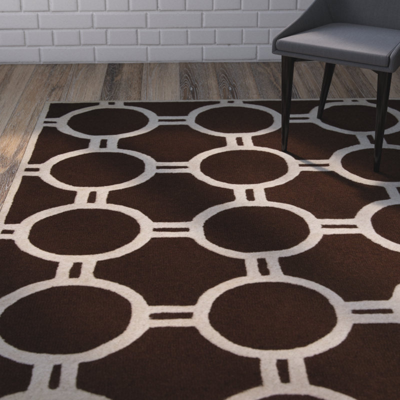 Deedgra Hand Tufted Wool Geometric Rug, Rectangle 5' x 8'