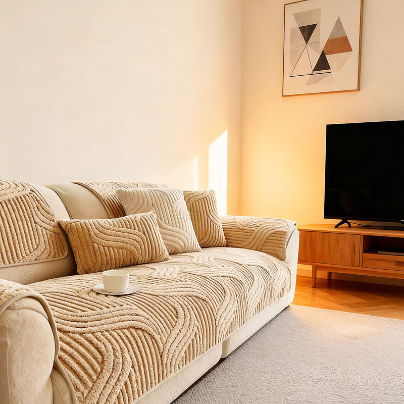 Sofa Slipcover, 90cm H x 210cm W x 90cm D, Light Brown