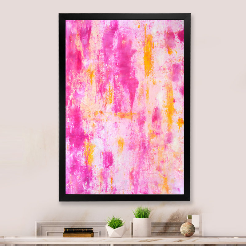 Pink And Orange Abstract Art IV - Painting on Canvas, Black Picture Frame, 20" H x 12" W x 1" D