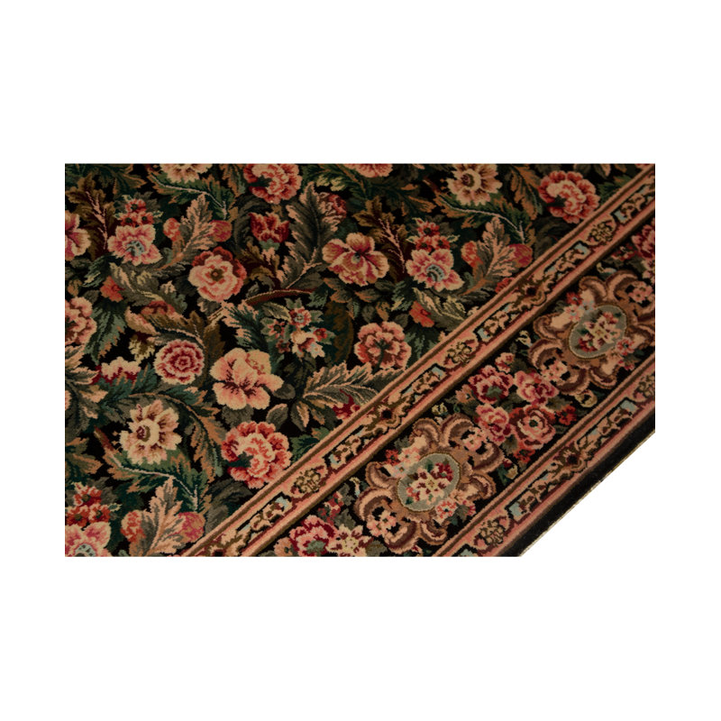 Tapis vert et rose noué à la main de haute qualité
