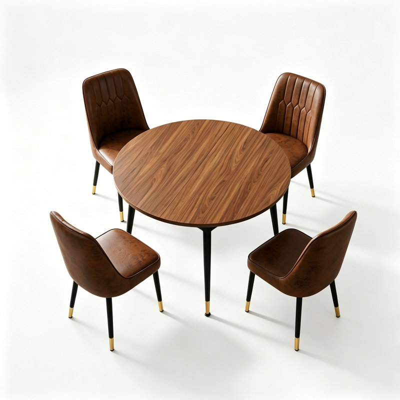 Ensemble de salle à manger 5 pièces en bois extensible, Brown, Ensemble de cinq pièces : table, quatre chaises