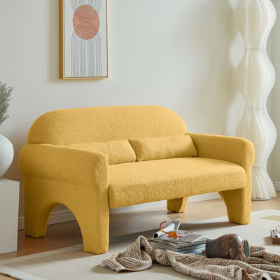 Yellow With Lambswool Cushion - Modern Style For Home Decor & Comfortable 2 Luxurious Design Living Room Construction Lumbar Support