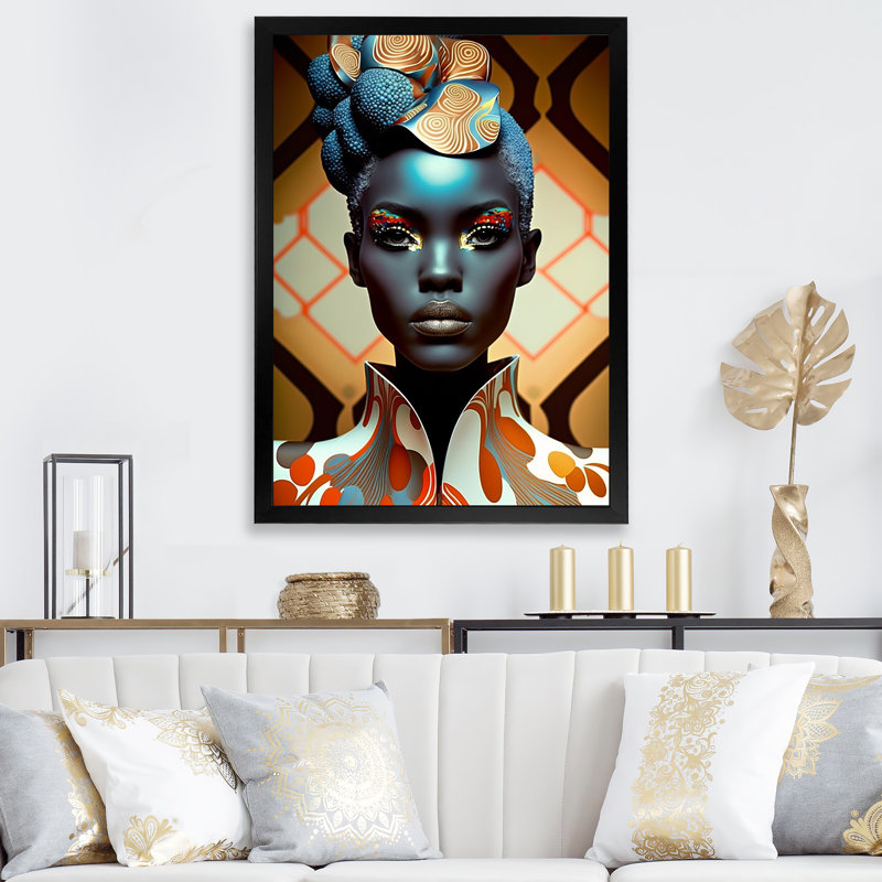 Avant-garde élégante femme africaine IV - imprimé, Cadre photo noir, H 32 po x l 16 po x P 1 po