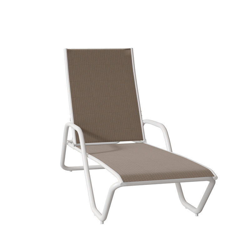 Outdoor Rust-Resistant Metal Chaise Lounge, Harper Taupe Sunbrella®, Textured White