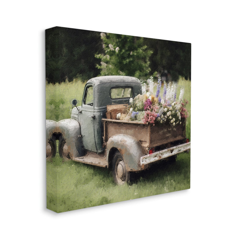 Vintage Rural Pickup with Flowers Framed Wall Art