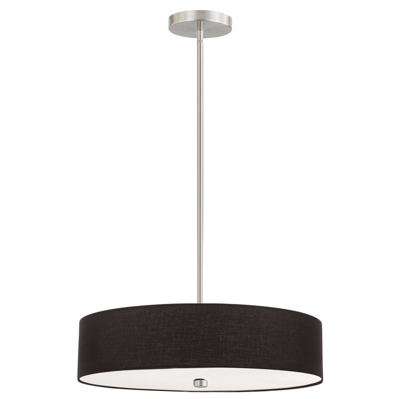 Lustre tambour 4 lumières à abat-jour Tess, Noir, Chrome satiné