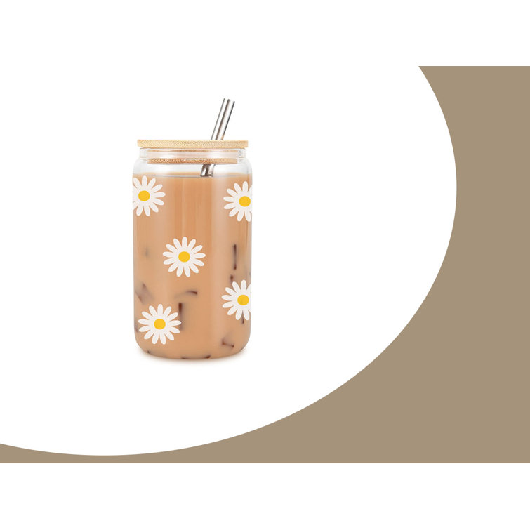 LEADO Daisy Aesthetic Cup, Floral Iced Coffee Cup
