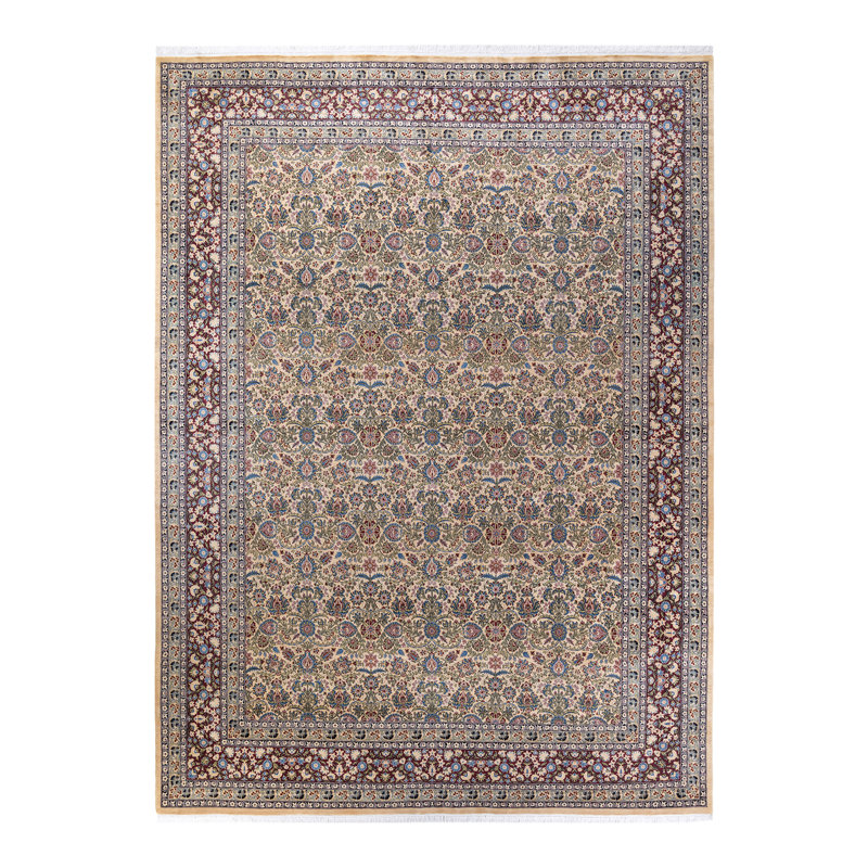 Ivory Hand-Knotted Wool Traditional 9' x 12' Area Rug
