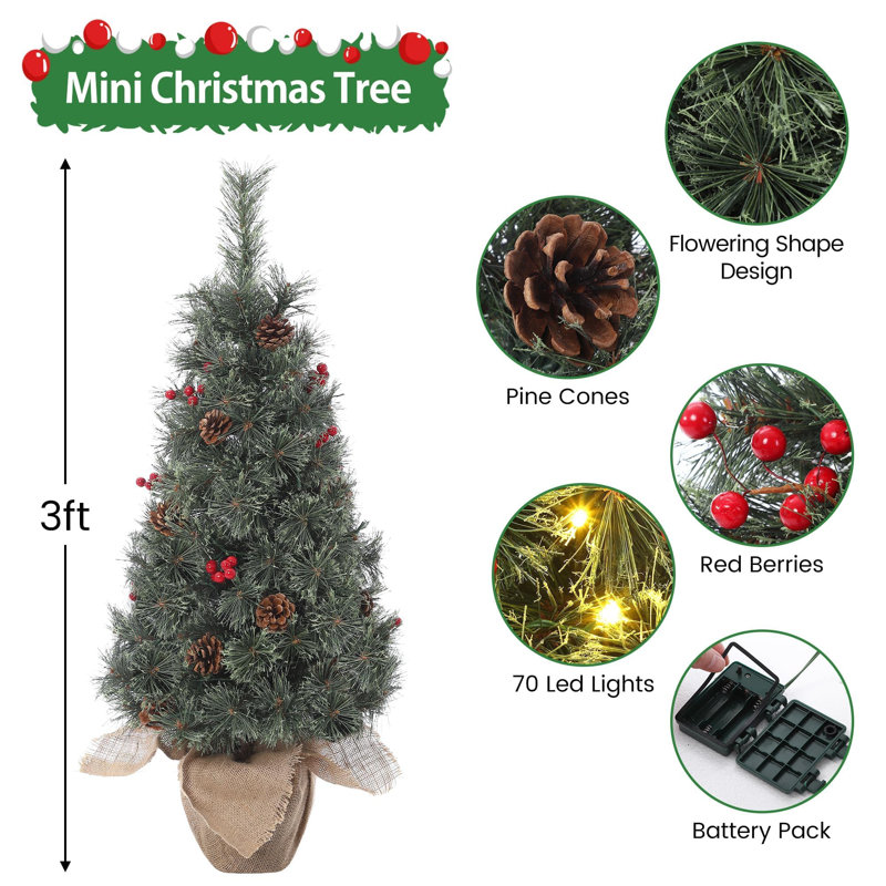 3' H Lighted Artificial Christmas Tree