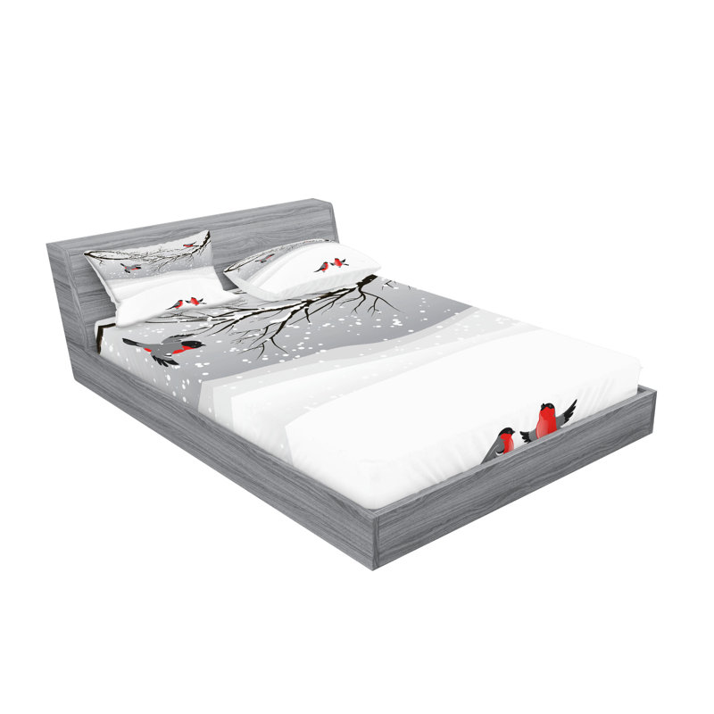 Drap-housse et coussin décoratif Ambesonne Winter Vermilion gris noir, Ensemble de draps pour très grand lit + 5 pièces