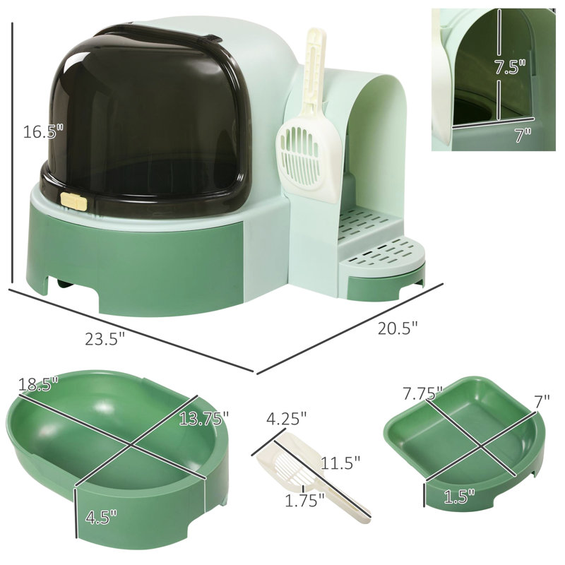 Bac à litière pour chat couvert, deux étapes pour le suivi, espace privé, forme de capsule de l'espace, boîte de PC avec couvercle, intérieur spacieux pour chat, couvercle avant ouvrable, écart de plateau amovible, couleur, matériau