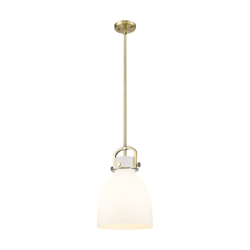 Luminaire suspendu 1 lumière Badillo, Laiton brossé, Blanc mat, H 14,75 po x l 10 po x P 10 po