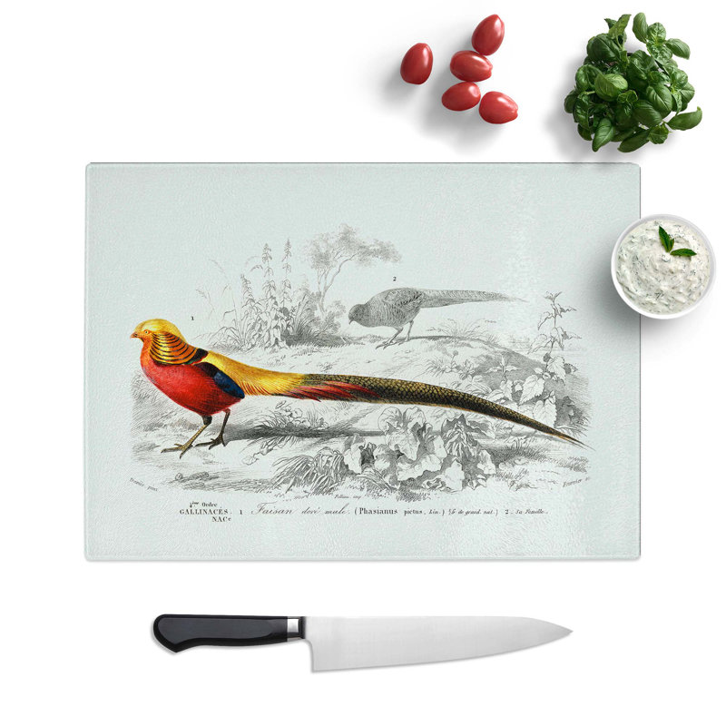 Glass Male Golden Pheasant by Charles D' Orbigny Chopping Board, 28.5 cm W x 20 cm L