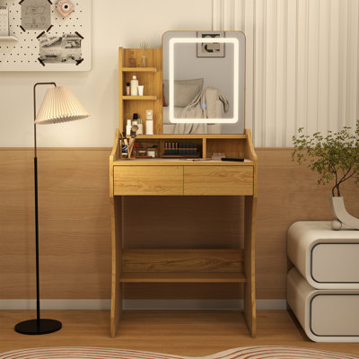 23.8" Vanity Desk with Lighted Mirror, Small Makeup Vanity with 2 Drawers for Bedroom by Wrought Studio