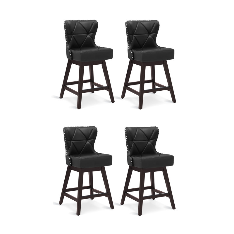 Arabele Swivel Upholstered 26'' Counter Stool with Solid Wood Frame, Black