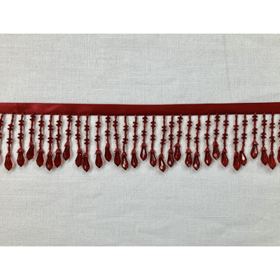 Cranberry Lucite Crystal Beaded Fringe Fabric