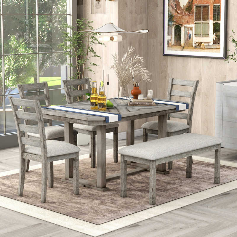 Sharees 6 - Person Trestle Dining Set, Gray, Gray, Gray
