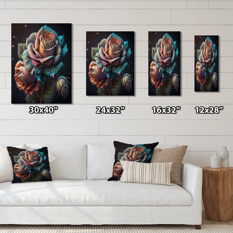 Roses hyperréalistes - Horloges murales florales, H 32 po x l 16 po x P 1 po