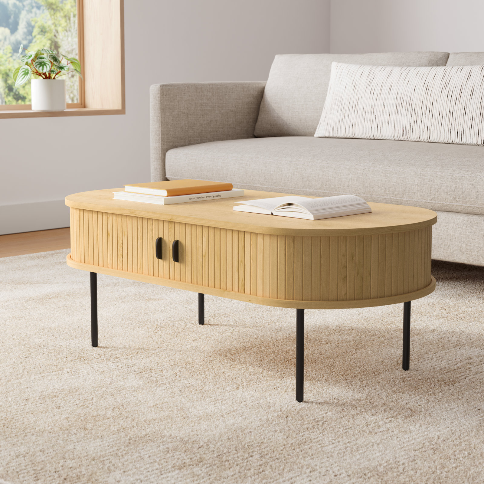 Iris 47" Oak Coffee Table, Natural Oak