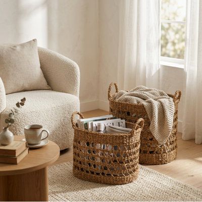 Hand Woven Wicker Laundry Basket With Handles