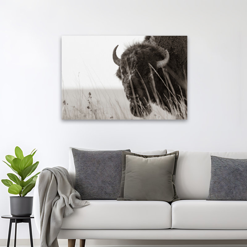 Contemporary Bison Sunset BW, 48" H x 32" W