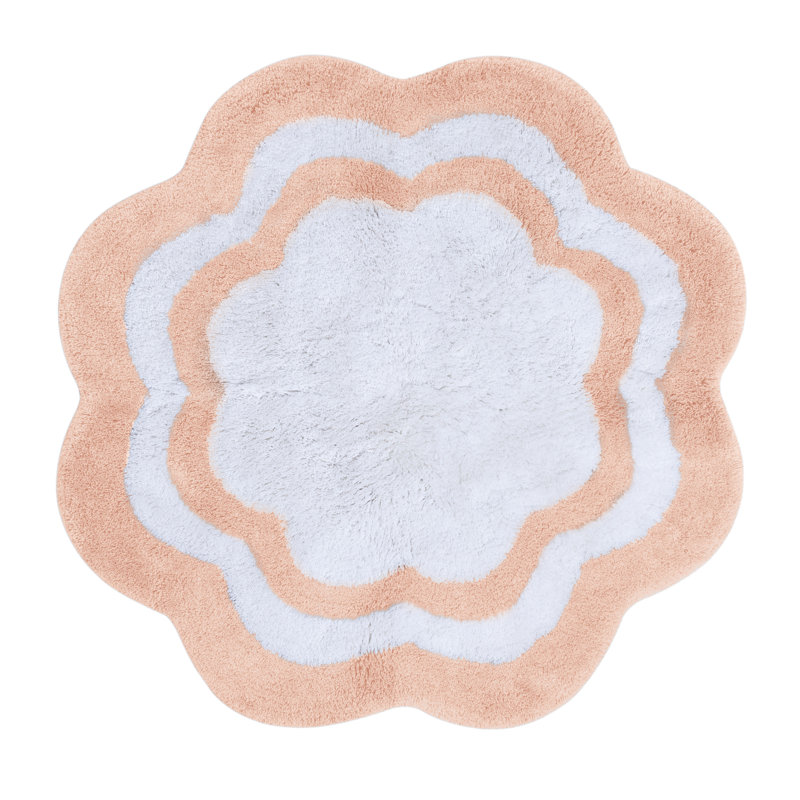 Cotton Non-Slip Bath Mat, Baby Pink/White Center
