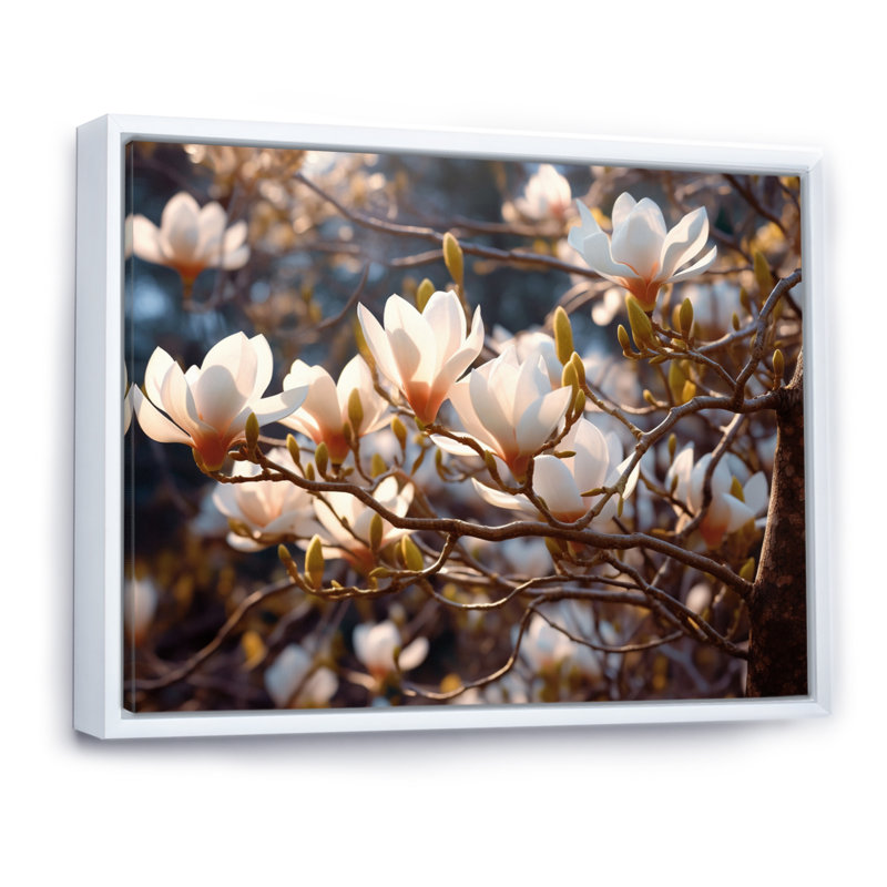Paysage de magnolia blanc et rose V, H 12 po x l 20 po x P 1 po, Toile blanche