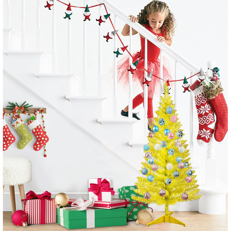 Arbre de Noël doré 4 pi avec 50 lumières UL et 122 pointes en PVC - Arbre de Noël artificiel pré-éclairé pour la décoration intérieure, petit espace, table, appartement ou bureau