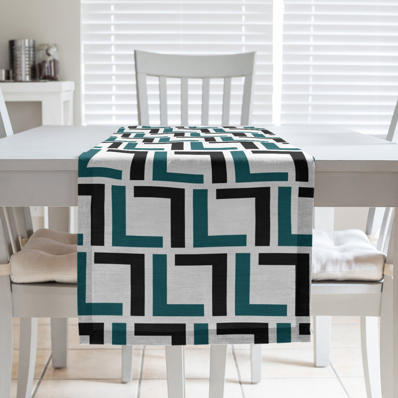 Chemin de table Carolina, 72 po x 16 po, Coton, Blanc / vert minuit / noir