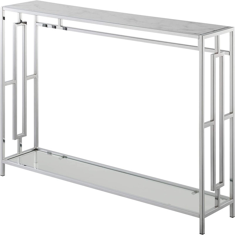 Bojka 42'' Console Table, White Faux Marble/Chrome
