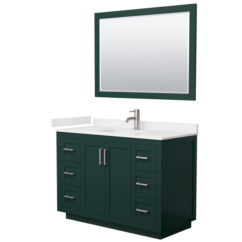 Ensemble de meuble-lavabo simple autoportant 48 po avec plateau en quartz Miranda, Quartz blanc, Vert, Nickel brossé