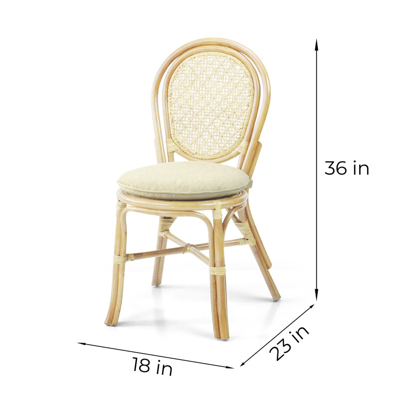 Natural Rattan and Cane Side Chair with Cream Cushion