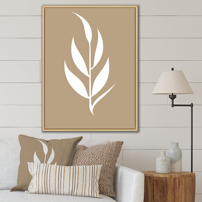 Minimal Botanicals, feuille simple sur fond beige, H 32 po x l 24 po x P 1 po, Cadre naturel flottant