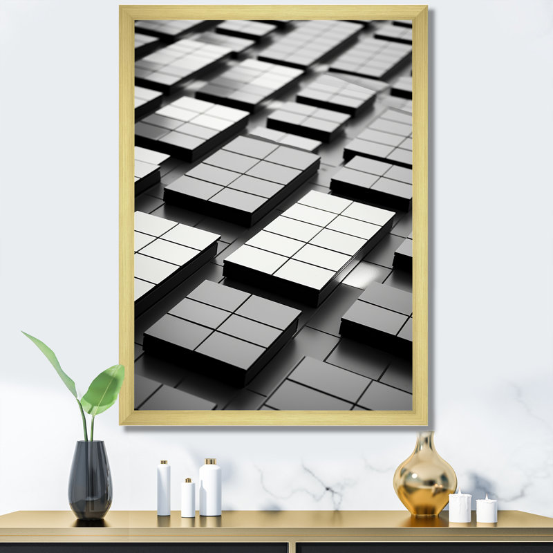 Panneaux de puissance noirs abstraits I - Art mural, Cadre doré simple, H 20 po x l 12 po x P 1 po