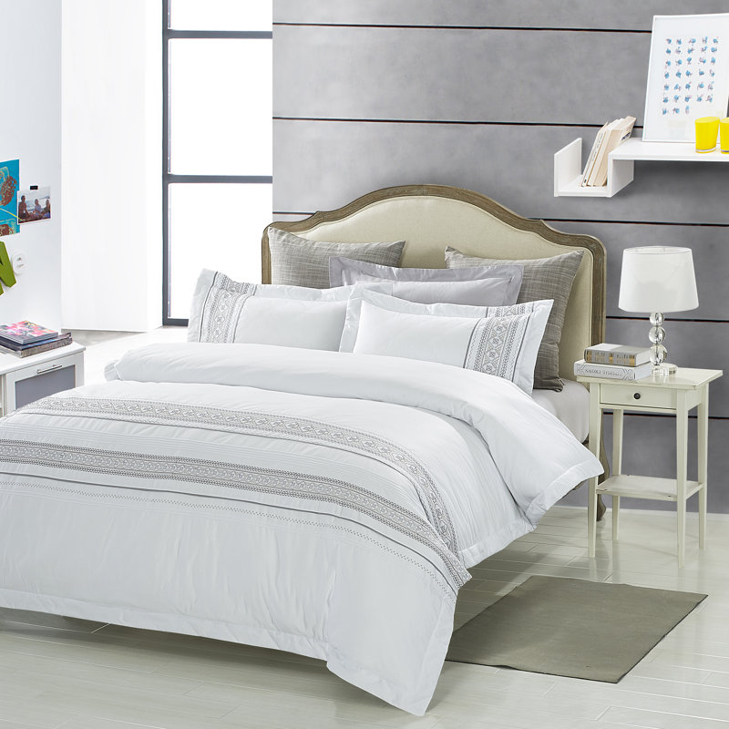 White Embroidered Cotton Twin/Twin XL Duvet Cover Set