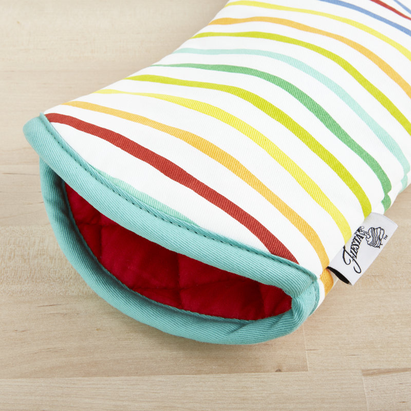 Fiesta Tropical Stripe Oven Mitt Set 2-Pack 7"X13", Multicolor/Aqua/Yellow/Red/Blue