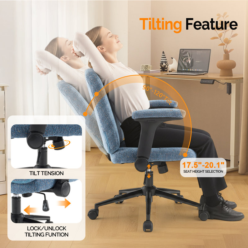 Speckled Chenille Swivel Chair With Flip-Up Arms For Cross-Legged, Sea Blue, Black
