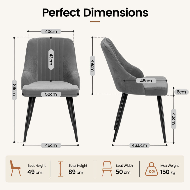 Dining Chairs Upholstered Ergonomic Backrest, 4, Grey