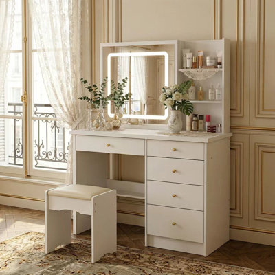 Ensemble de coiffeuse 39,4 "avec tabouret et miroir