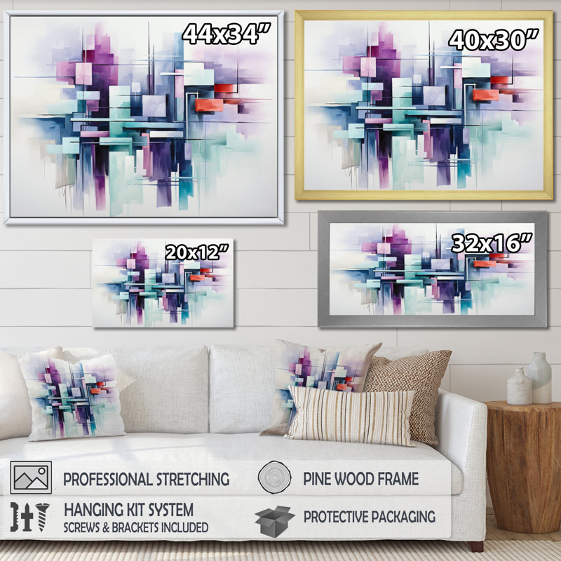Suprématisme, illusions spatiales, H 24 po x l 32 po x P 1 po, Cadre flottant doré