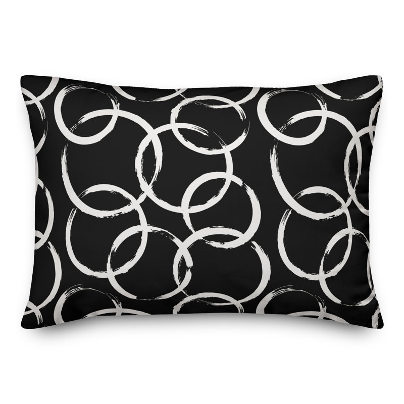  Geometric Polyester Indoor/Outdoor Throw Pillow, Black, 14" H x 20" W