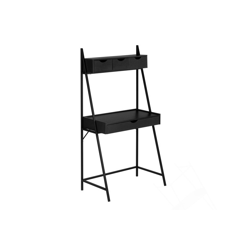 Modern Leaning Computer Desk With Storage Drawers, Black