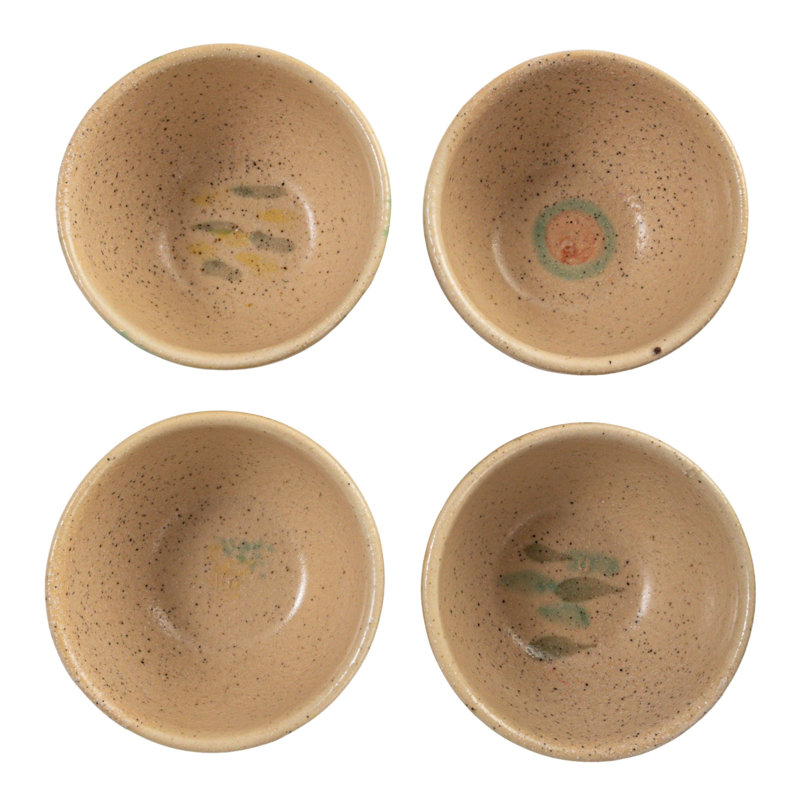Round Terra-Cotta Bowl Set With Abstract Designs
