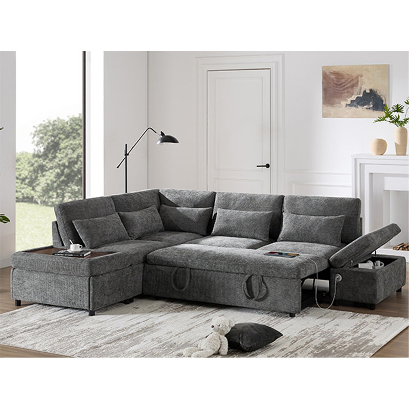 Canapé modulaire escamotable de 107 po, en forme de L, avec sièges larges, repose-pieds avec rangement à mouvement libre, combinaison libre, canapé surdimensionné en chenille pour salon et appartement, 2 couleurs