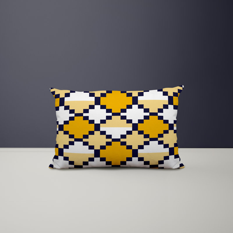 Housse et insert de coussin rectangulaire en polyester pour l'intérieur et l'extérieur, Jaune / Bleu Marine
