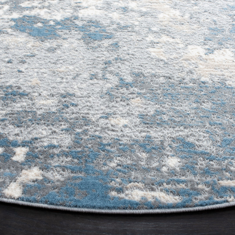 Adame Abstract Gray/Blue Area Rug, Round 6'7"