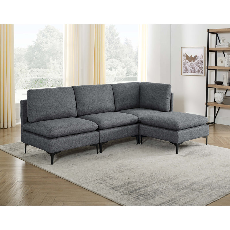 Canapé modulaire rembourré avec pieds en métal, Gris foncé